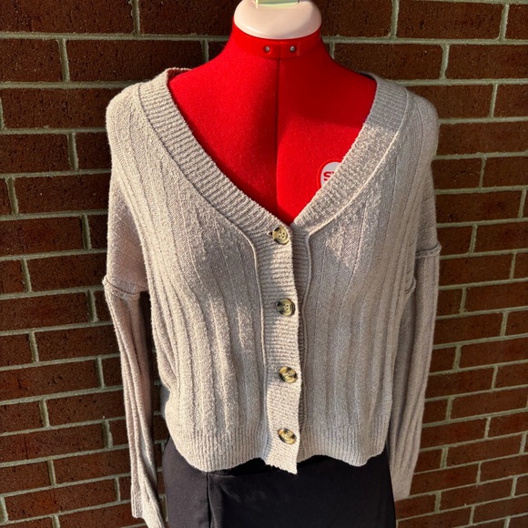 Women's small Ribbed Button-Up Sweater - Picture 1 of 4